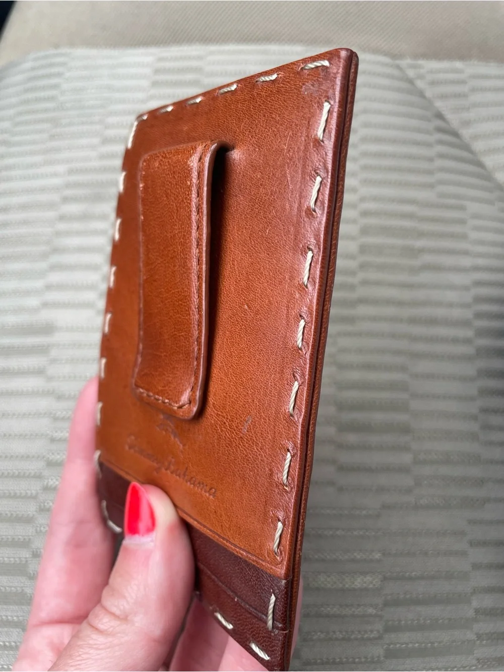 Tommy Bahama Genuine Italian Brown Leather Slim Wallet Card Holder with Clip